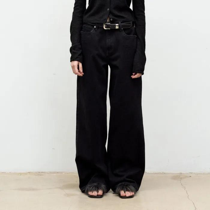 더블 웰트 포켓 탭 와이드 진스 (블랙)