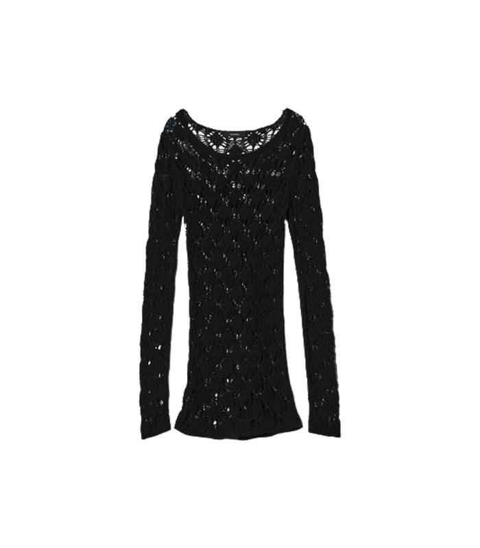 DIAGONAL : Crochet Long Knit (Black)