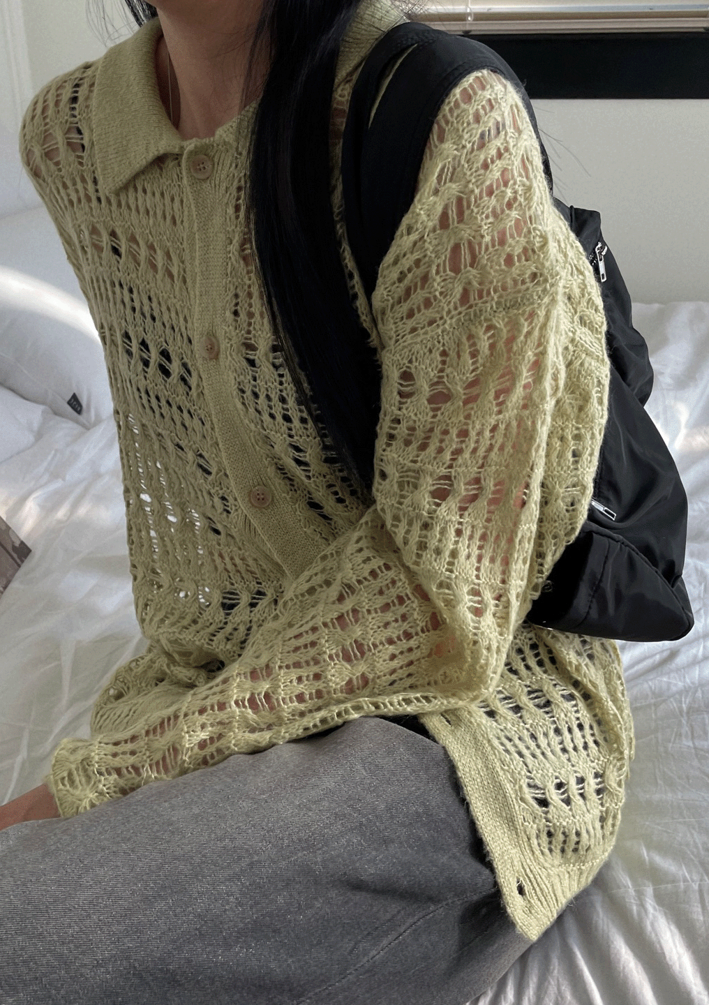 페스 루즈핏 카라 가디건 (4col) 블랙 옐로우 파스텔그린 아이보리