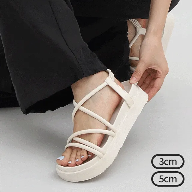 ⚡당일출고⚡두가지 굽높이 편한 몰드창 어퍼 스트랩 밴딩 통굽 샌들 L-9330