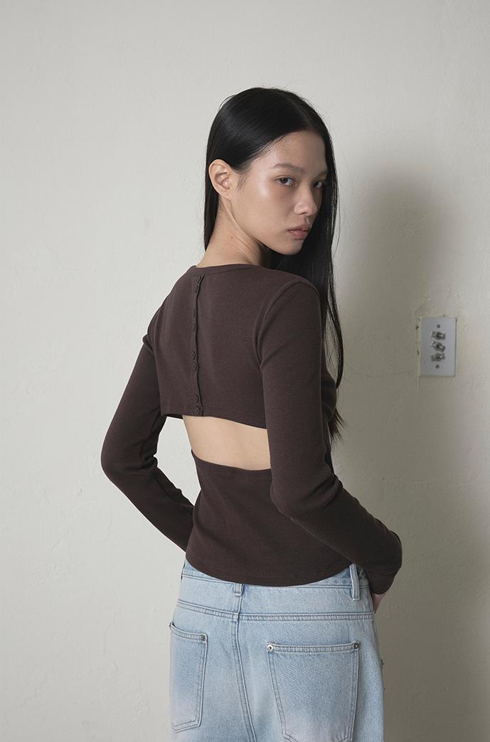 BACK BUTTON-UP TEE - BROWN