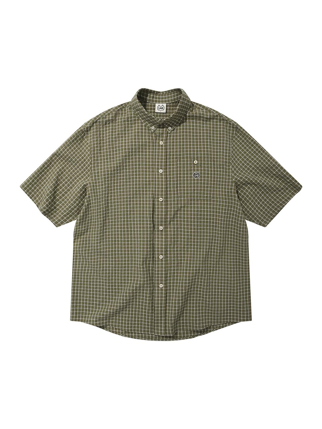 오버핏 체크 하프 셔츠 KHAKI
