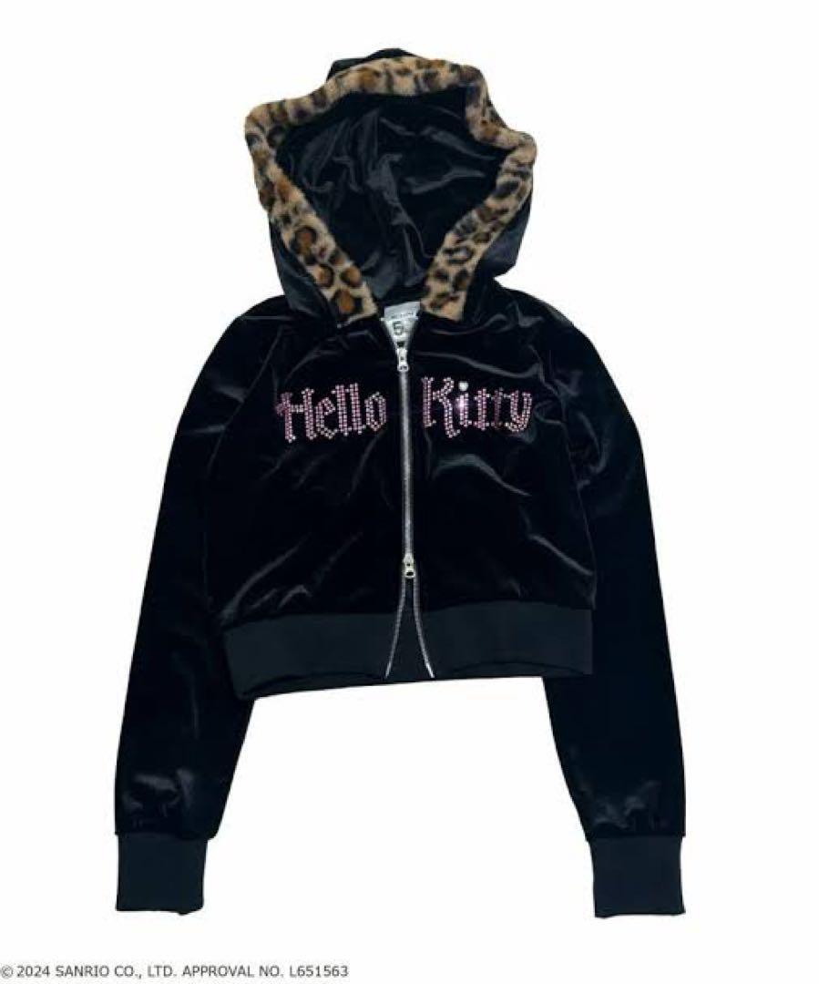SPINNS HELLO KITTY ハローキティ ベロアジップパーカー 黒