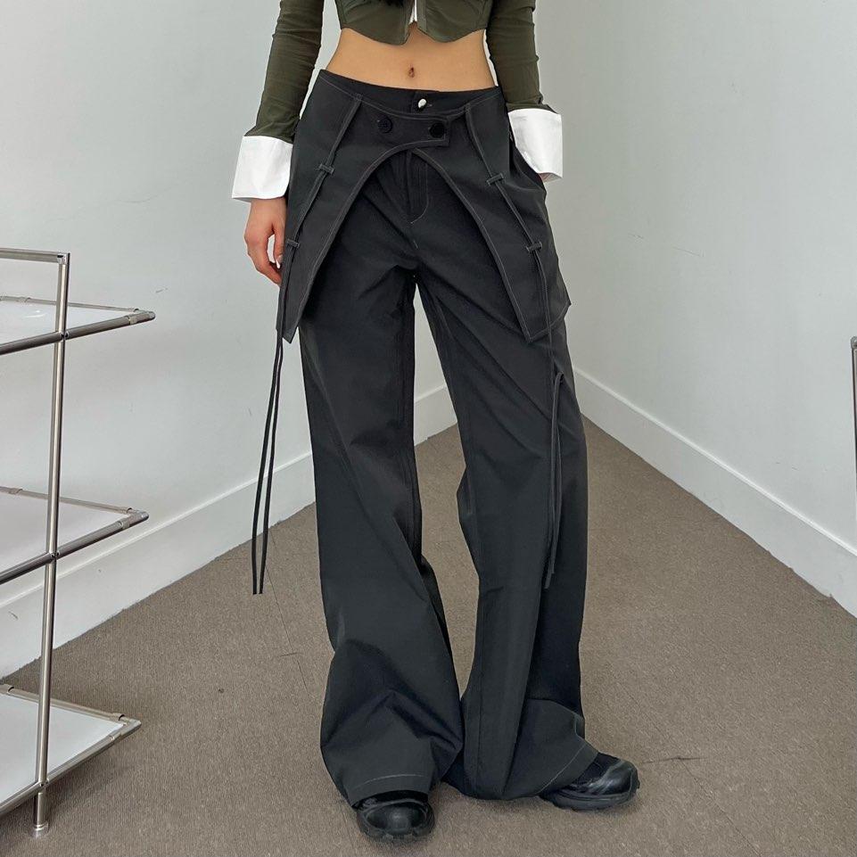 주머니 덮개 스트링 와이드 팬츠