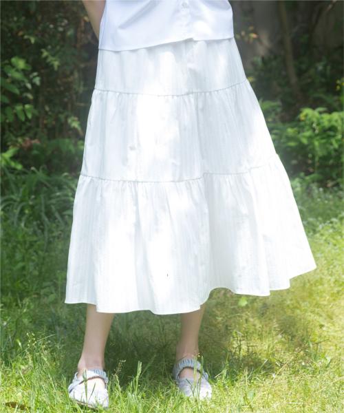 단가라 패턴 캉캉 롱스커트 화이트