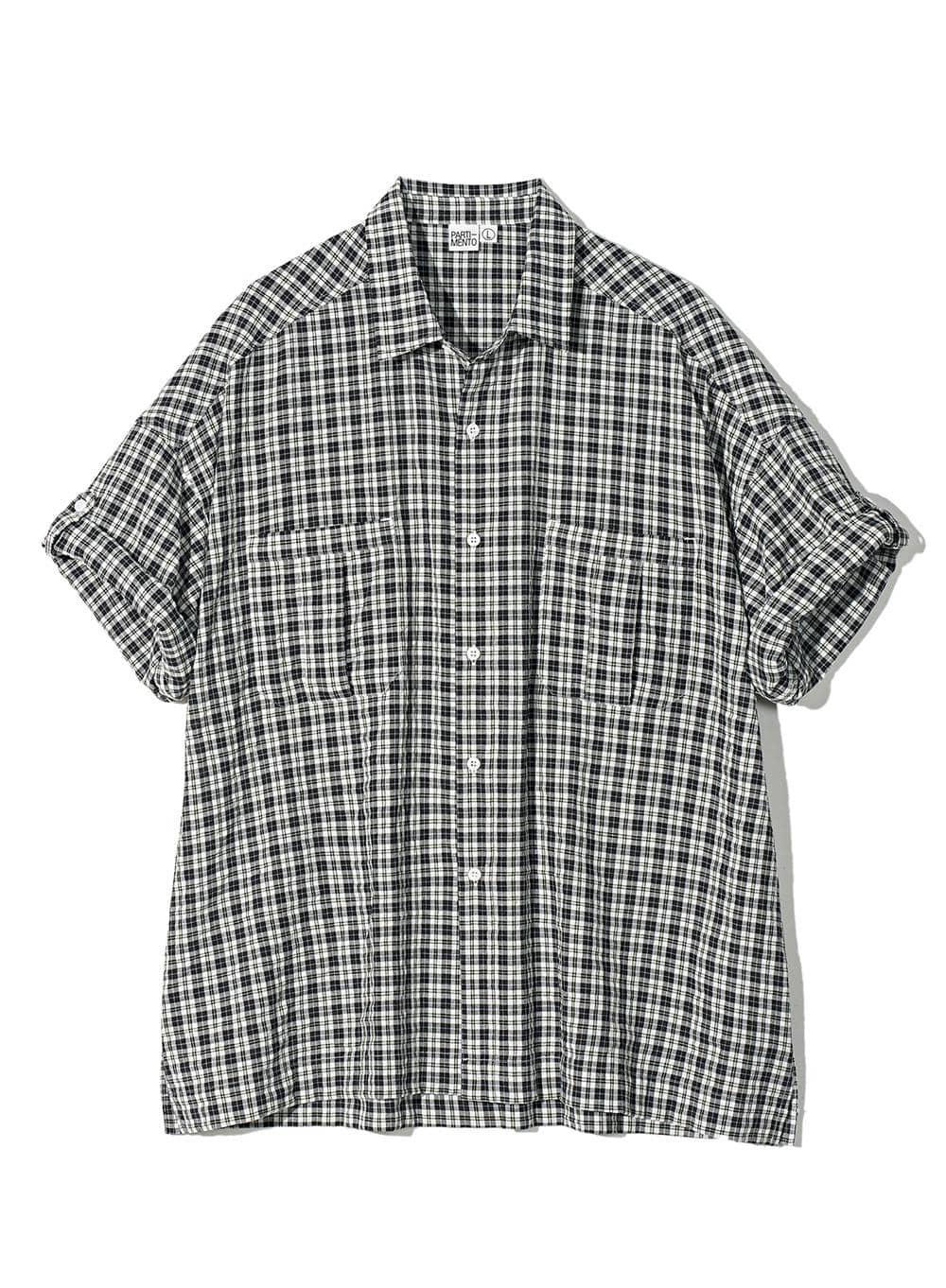 Tattersall Check Roll Up Half Shirts_Black