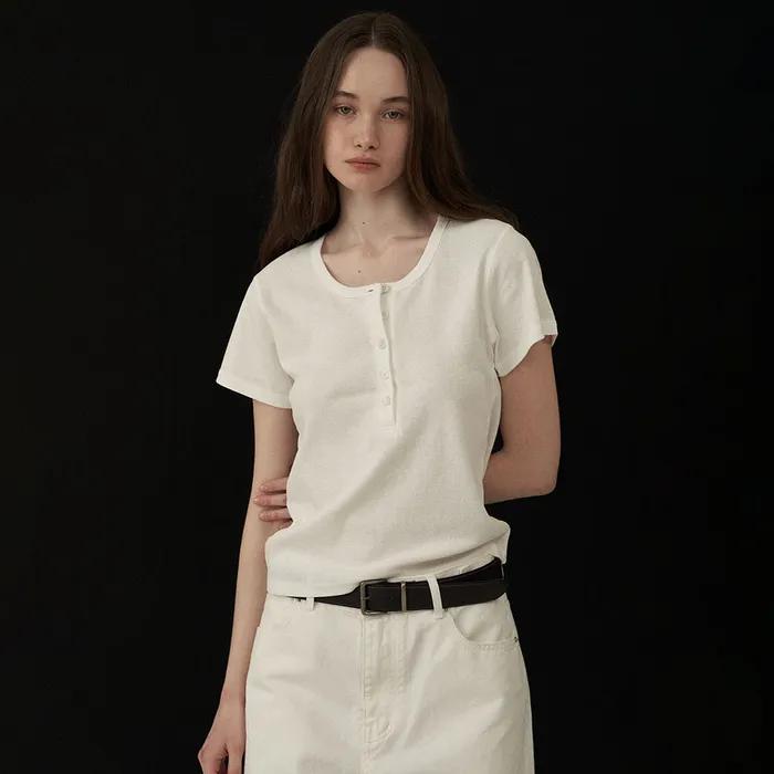 [6차]헨리넥 하프 티셔츠-White