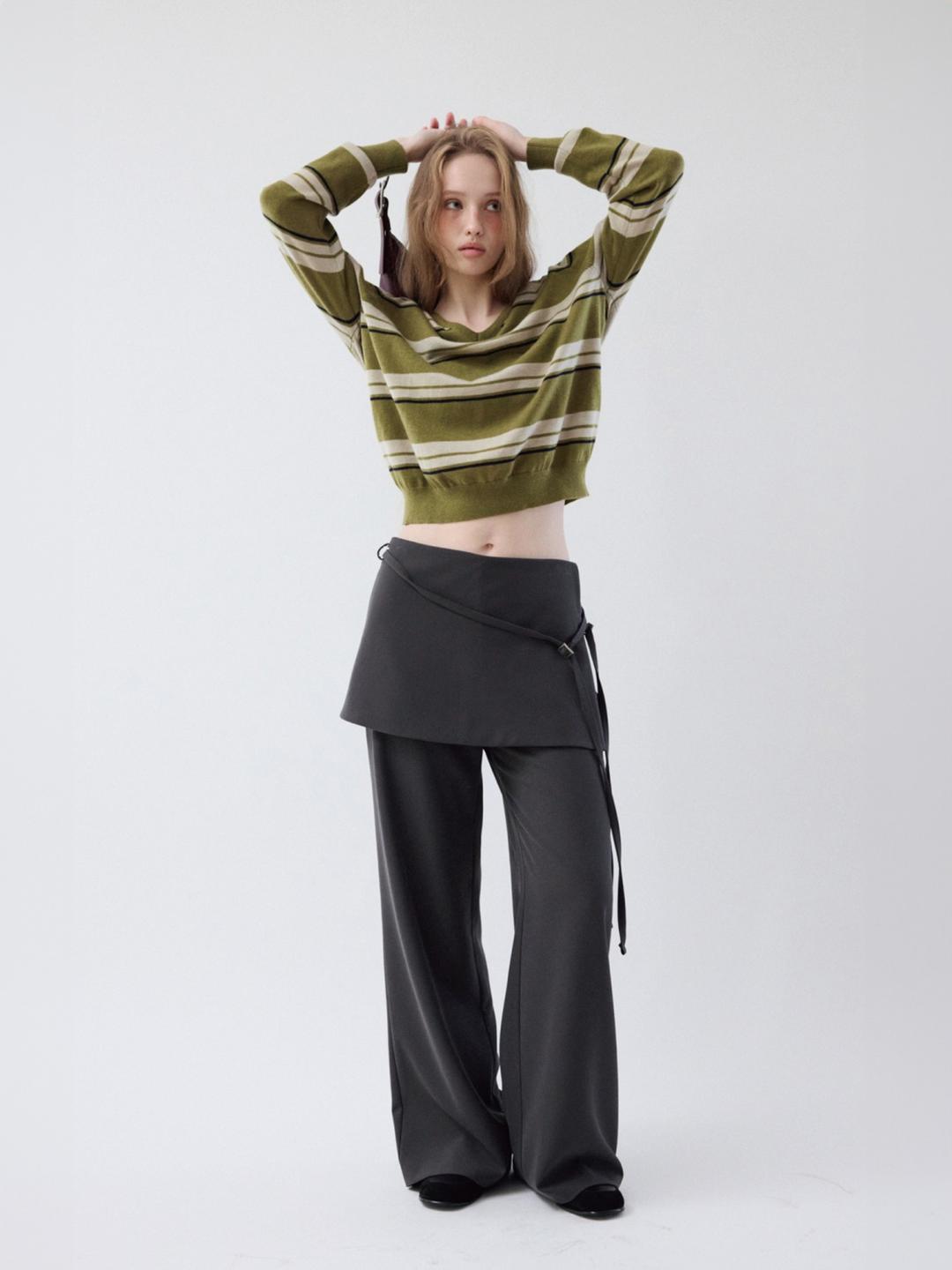 Unique Layered Wrap Pants (Charcoal)