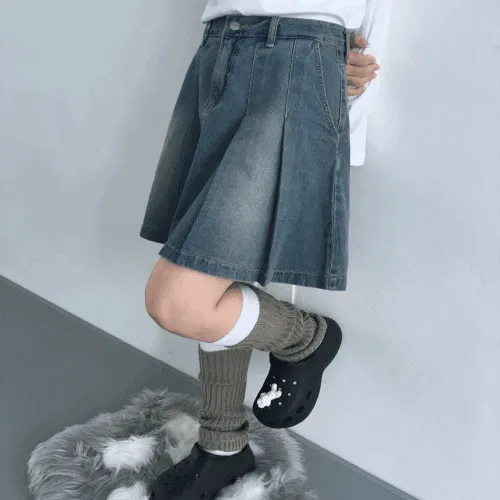 nibo denim flare A-line tennis sk 니보 데님 A라인 플레어 테니스 스커트 2color