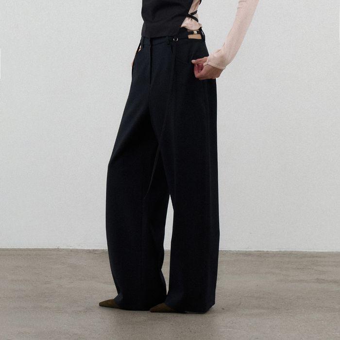 Bas cut wool slacks (navy)