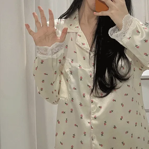 [💌당일/#B.made] 여리 플라워 가든 레이스 파자마 공주 실크 잠옷 - set #116