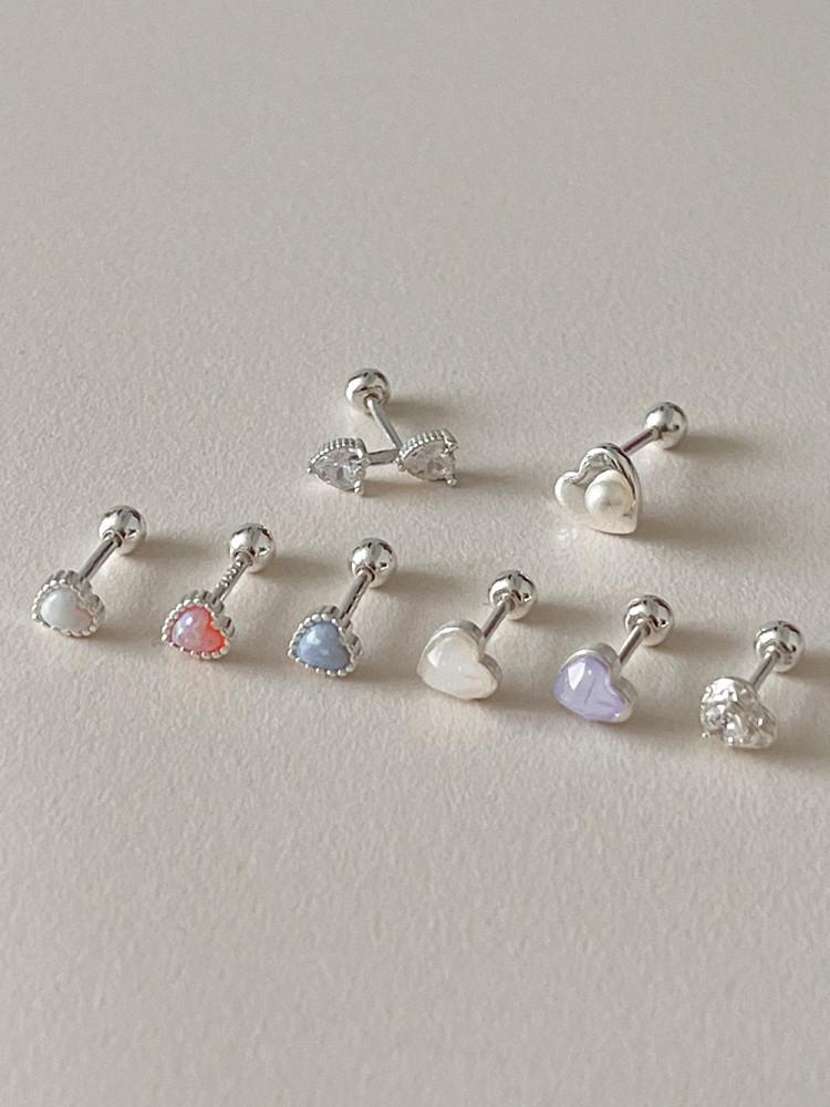 925실버 수 하트 큐빅 진주 은 피어싱 (15type)