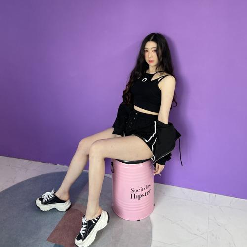 초승달 크롭 나시 후드 집업 반바지 트레이닝 세트 (2color)