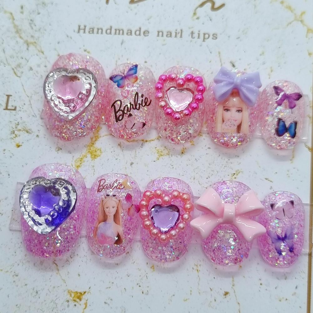 핑크 바비 캐릭터 키치네일 수제네일팁