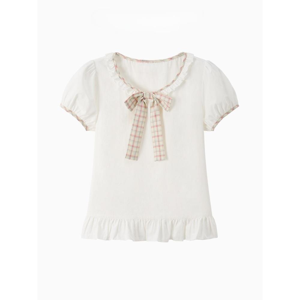 뉴위크 프릴 리본 퍼프 블라우스 232427938