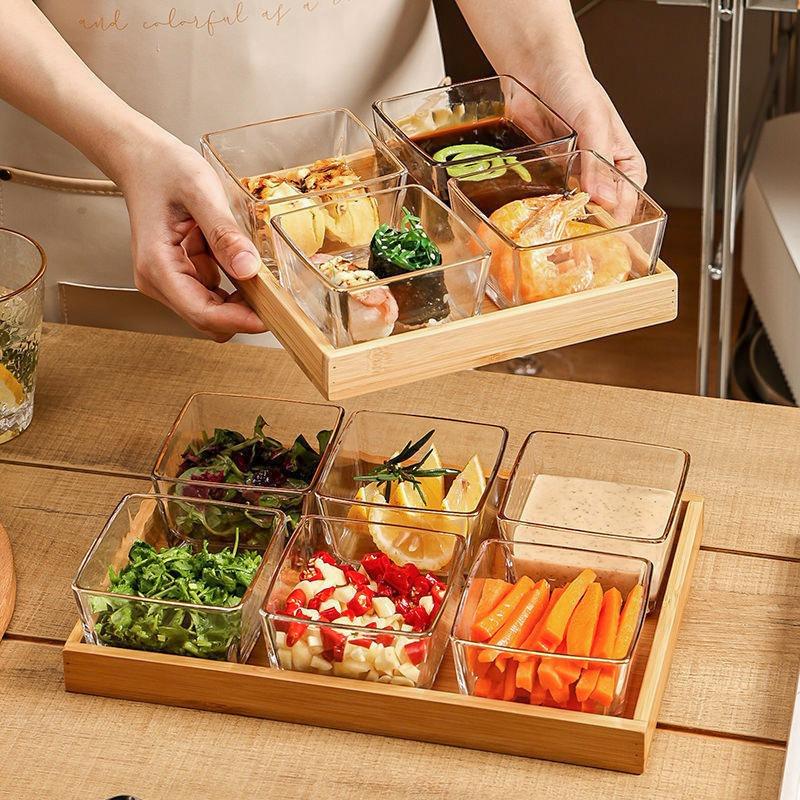 나눔접시 유리플레이트+우드트레이 세트 2구/3구/4구/6구 (택1)