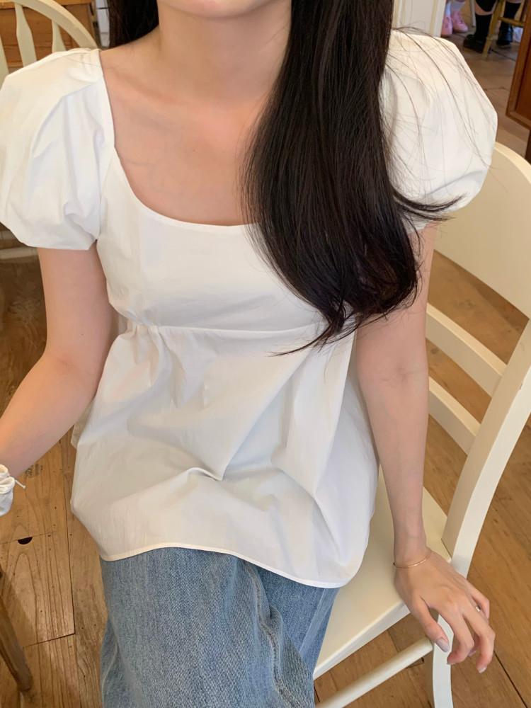[르아브르] 루나 퍼프 하프 블라우스, 여자 퍼프소매 원피스 A라인 블라우스