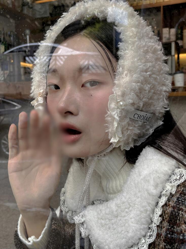 Cream lace earmuff 2color