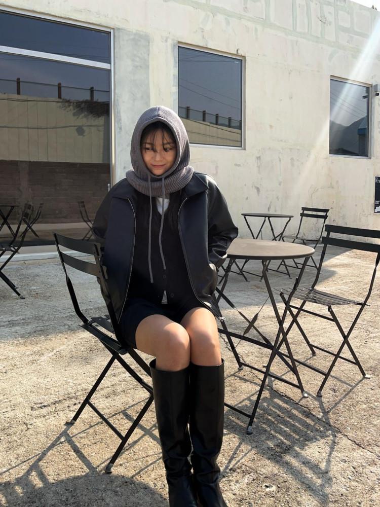 후드 골지 니트 바라클라바 (블랙,버터크림,베이지,차콜)