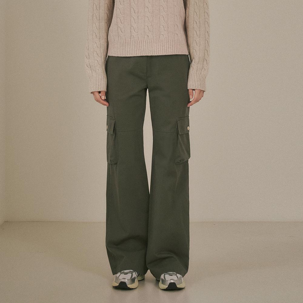 시야쥬 SIPT7087 페미닌 부츠컷 카고 팬츠_Khaki gray