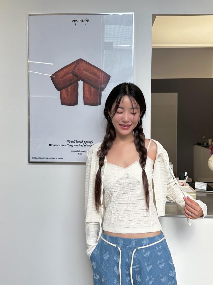 [강추] 에이블 펀칭 레이스 가디건 나시 세트 , 2col