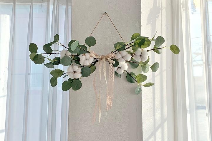 목화 유칼립투스 조화 가랜드