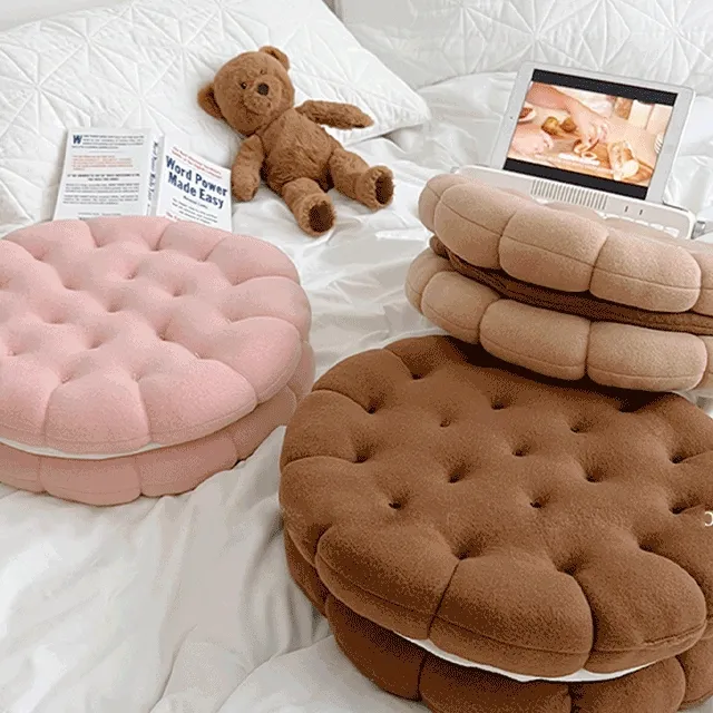 [H 묶음구매할인] 샌드 비스킷 쿠션 방석 3color 쿠키 원형 학교 사무실 거실 인테리어 친구 선물