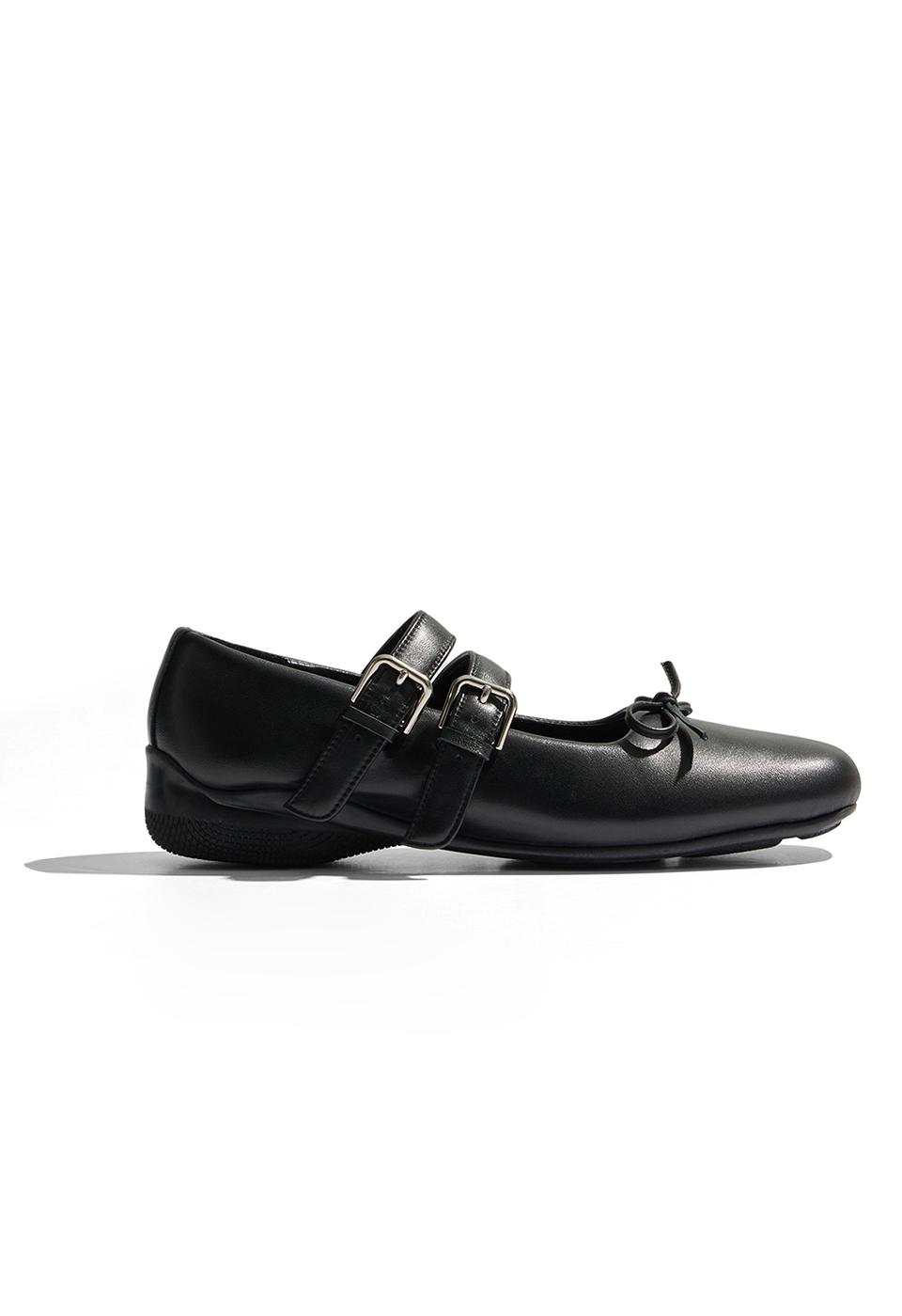 PADDED BUCKLE BALLET FLATS, BLACK