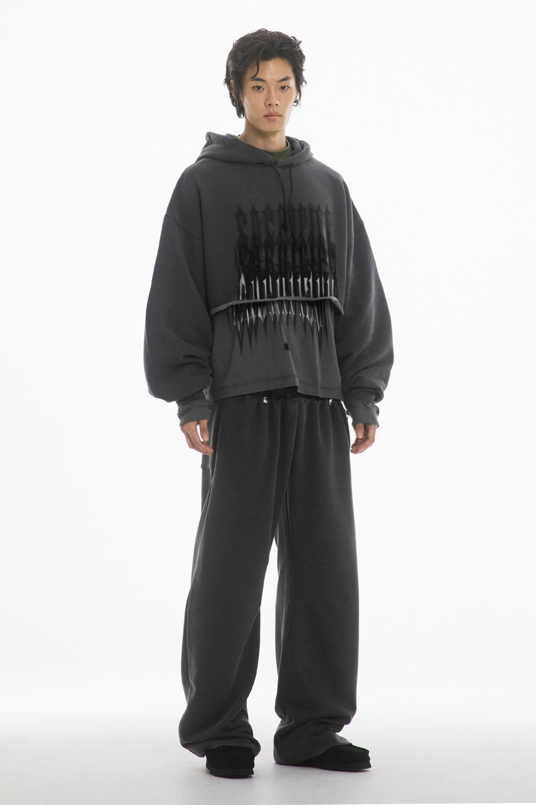 CHAOS LETTERING HOODIE + LONG SLEEVE LAYERED SET - PIGMENT BLACK