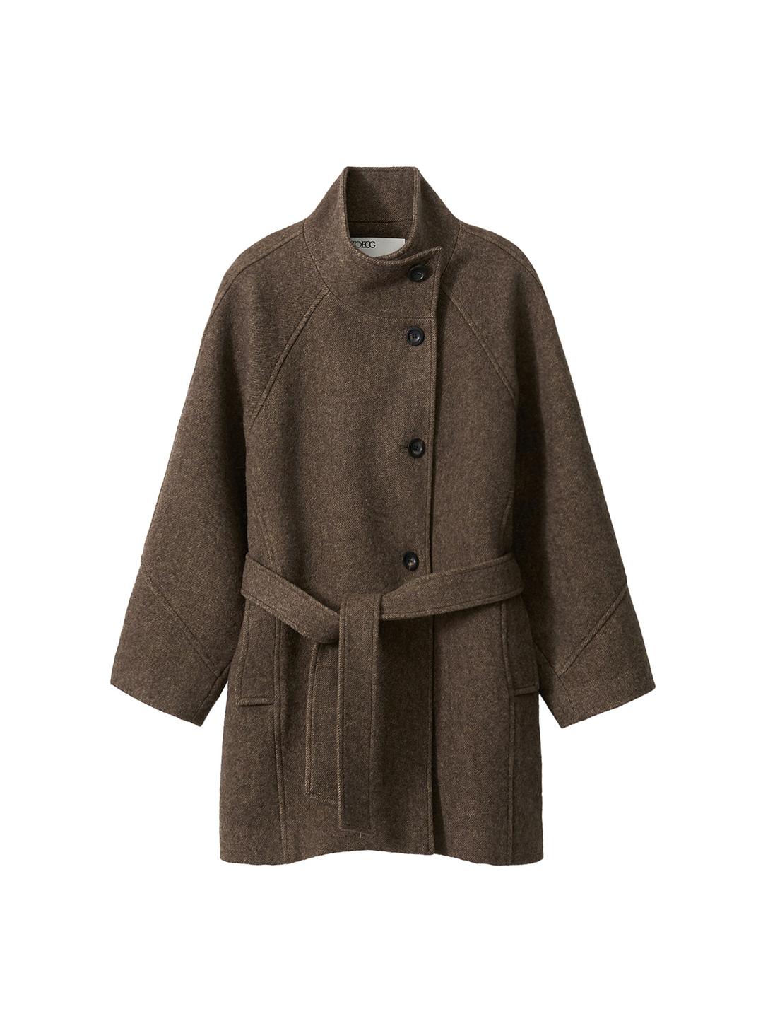 Marron Mid-Neck Half Coat (Brown)