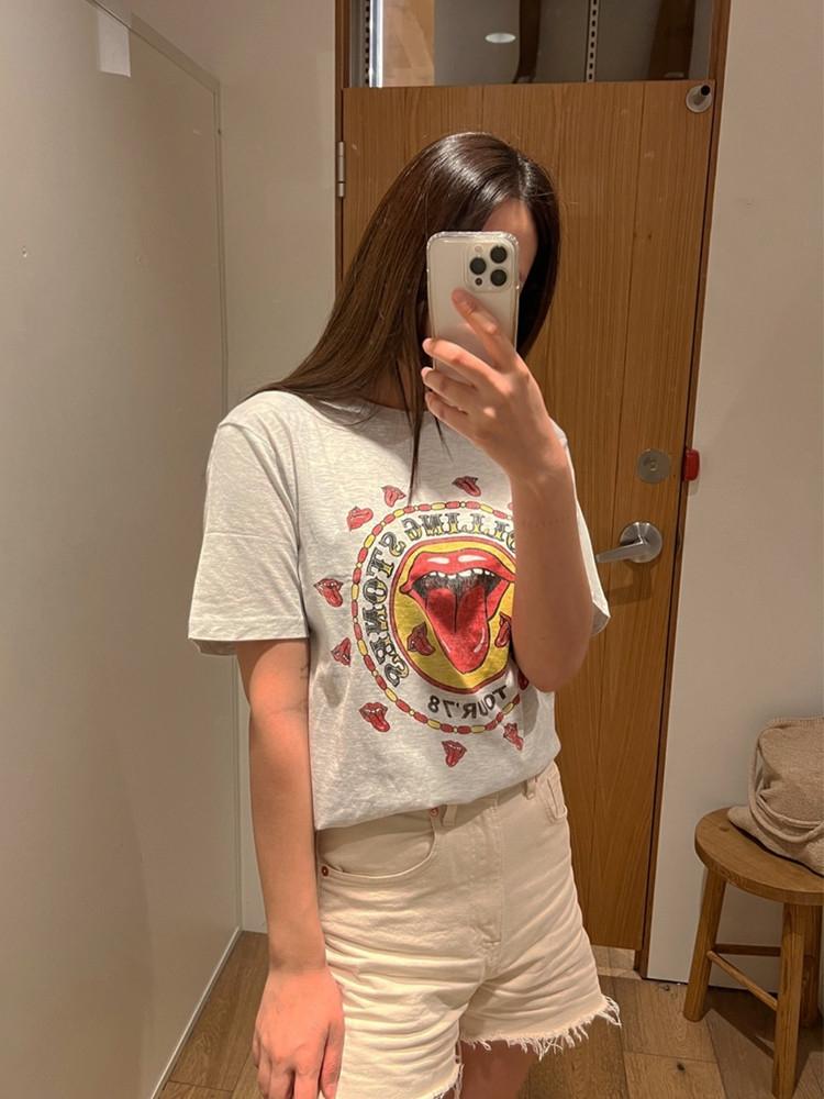 코튼온 x 롤링스톤즈 78 빈티지 립그래픽 남녀공용 반팔 티셔츠