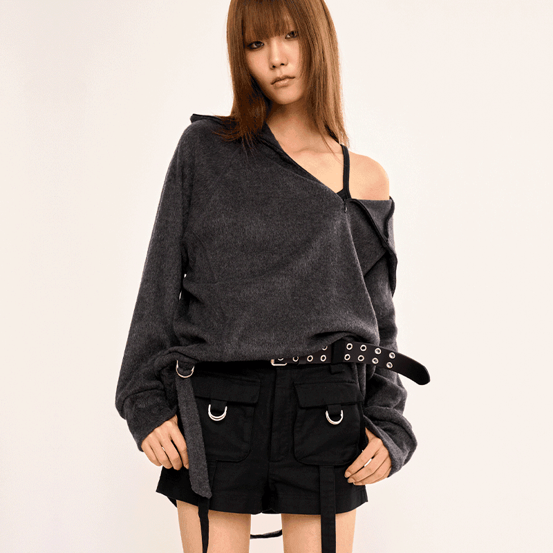 [FANYOUNG] Hairy Zipslit Pullover - Charcoal