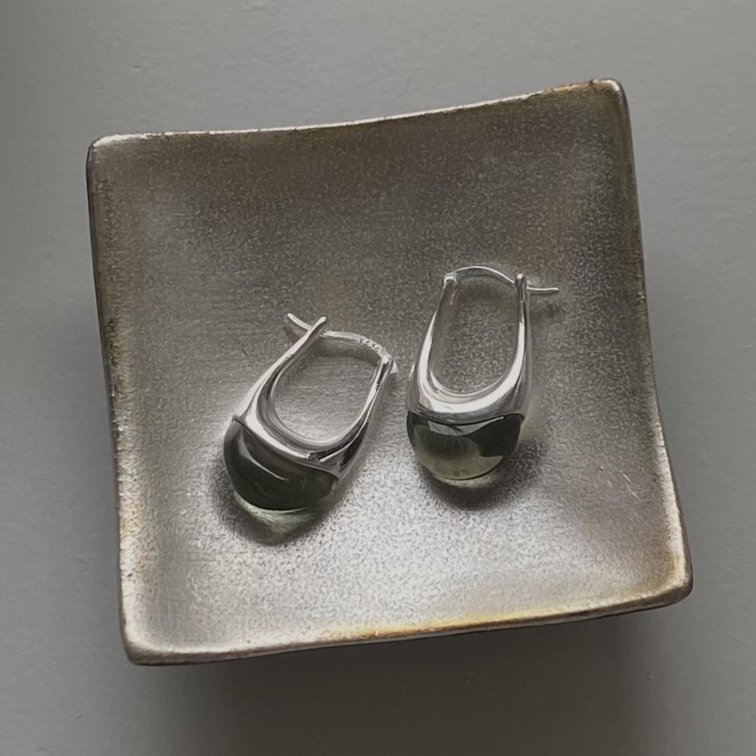 Olive glass Silver hoops
