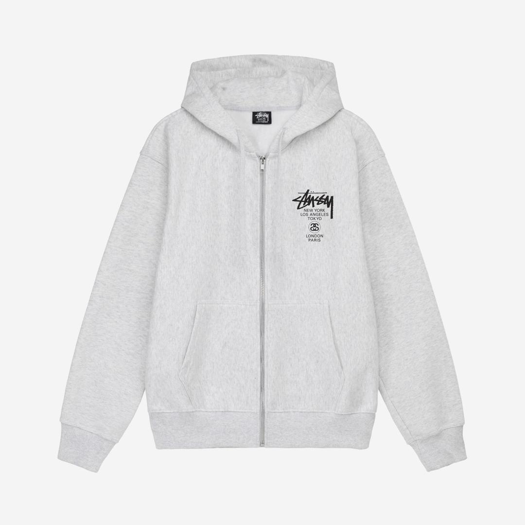Stussy World Tour Zip Hoodie Ash Heather 2022