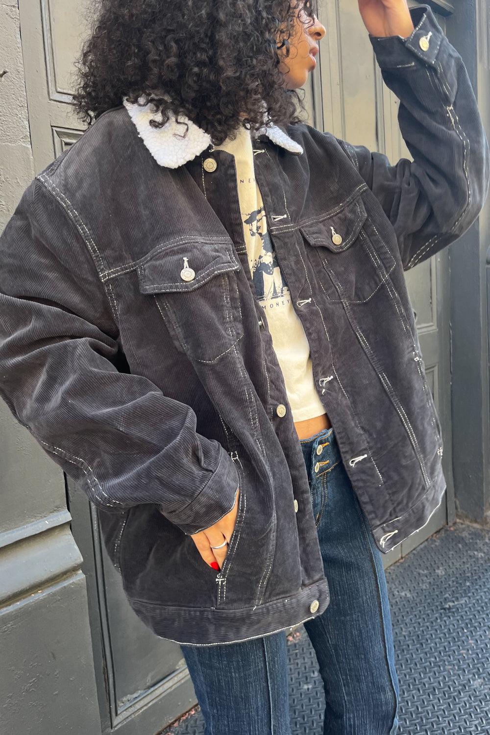 Lillian Shearling Corduroy Jacket - Navy Blue Corduroy / Oversized Fit