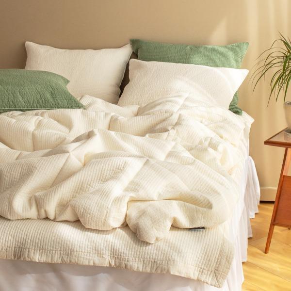 릴렉스 순면 피그먼트워싱 줄누빔 사계절 항균 옥수수솜 차렵이불 - 네추럴베이지
