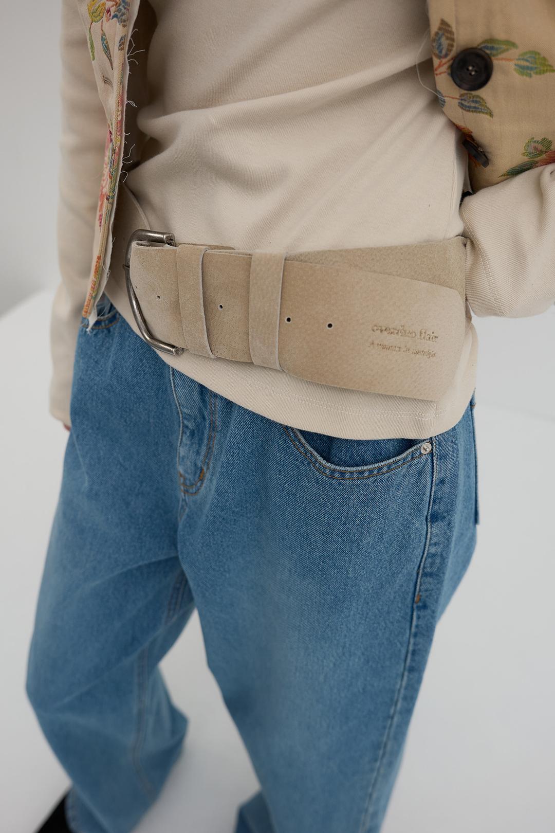 COW LEATHER WIDE BELT_SUEDE BEIGE