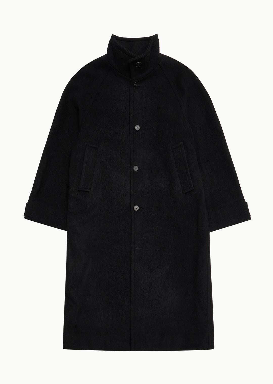 high neck wool coat, black