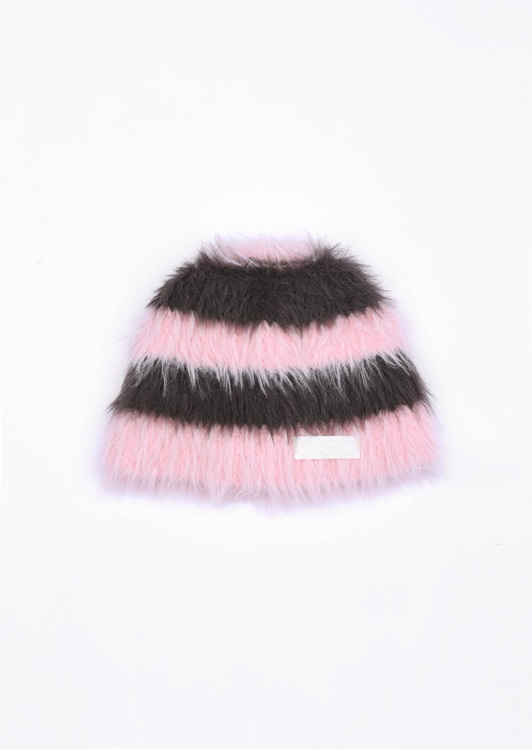 FUZZY STRIPE BEANIE PINK