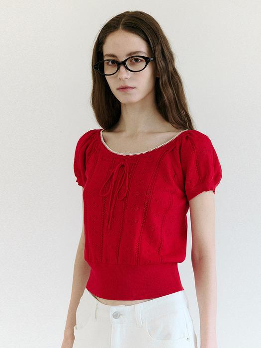 [단독]SKASHI RIBBON POINTED HALF KNIT RED
