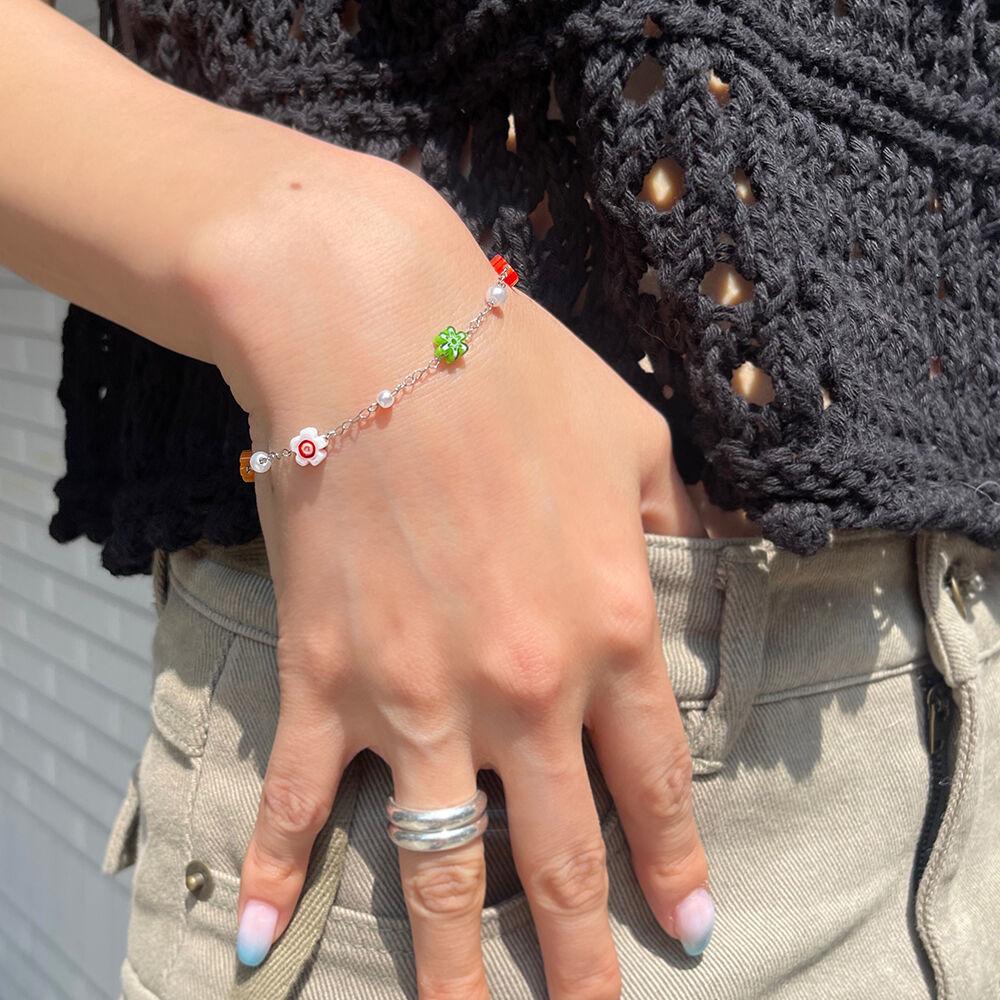 [SURGICAL] COLORFUL FLOWER GLASS BEADS BRACELET AB222002
