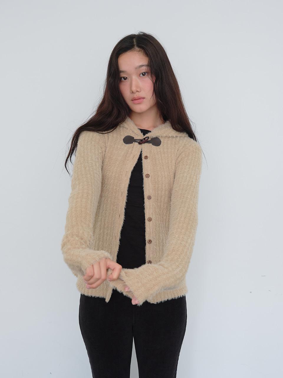 Toggle Hooded Cardigan (Soft Beige)