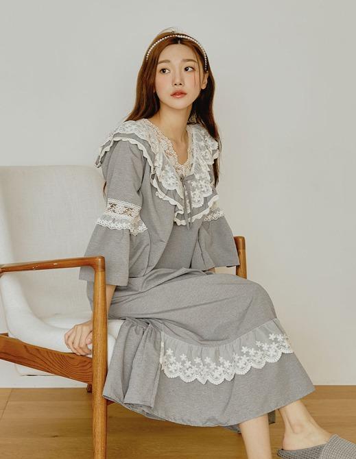 솔리드CDP 7부소매 원피스 여성잠옷