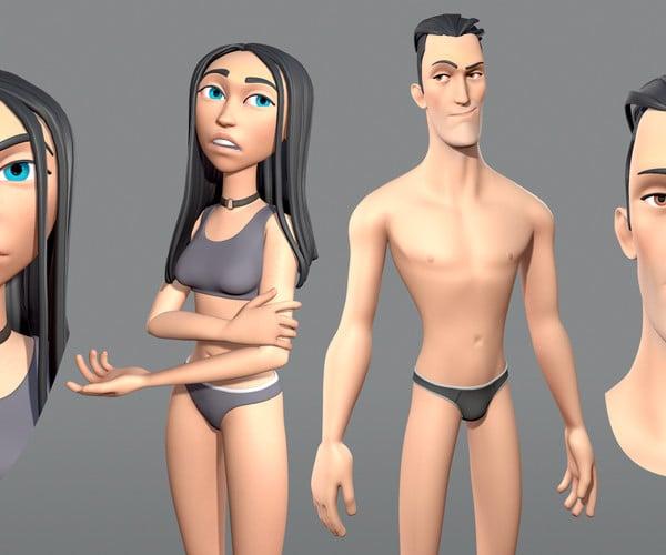 ArtStation - Male and female cartoon characters base mesh | Resources