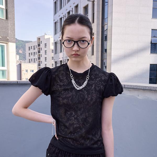 Floral Lace Puff Top (Black)