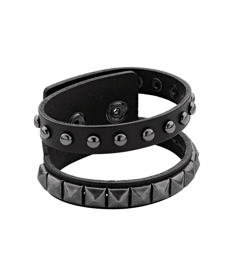 Double stud leather belt bracelet