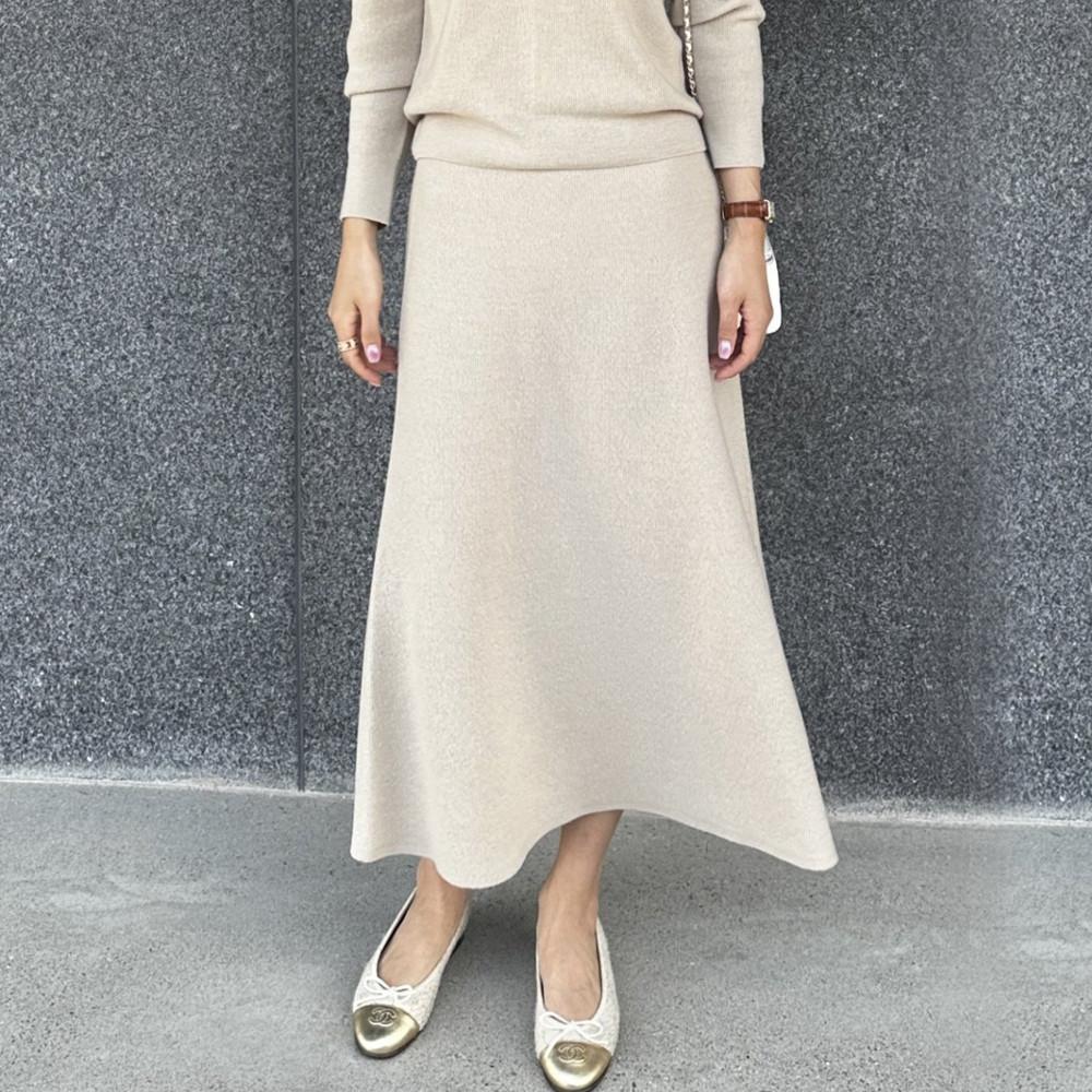 홀가먼트 메리노 울100 니트스커트 플레어 밴딩 A라인 롱 스커트 2컬러