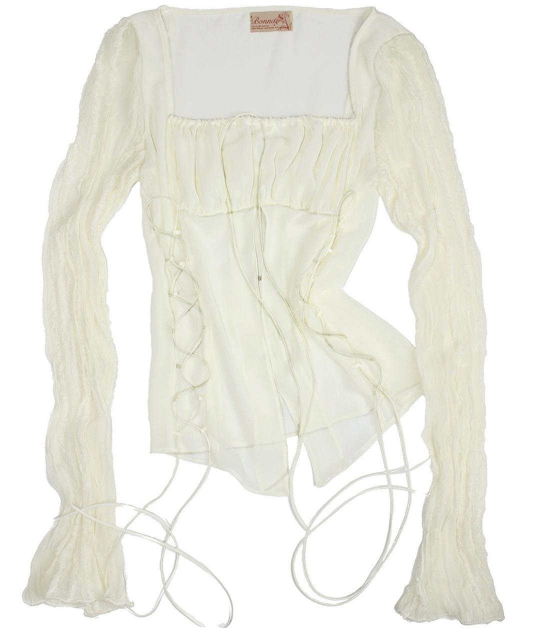 Lace up chiffon blouse (Ivory)