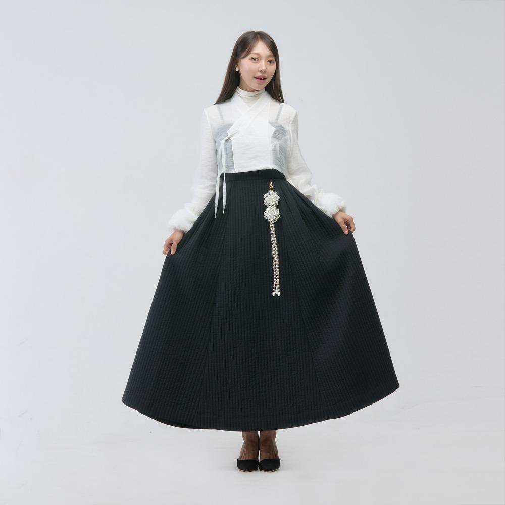 누빔 액주름 한복 원피스 [블랙]