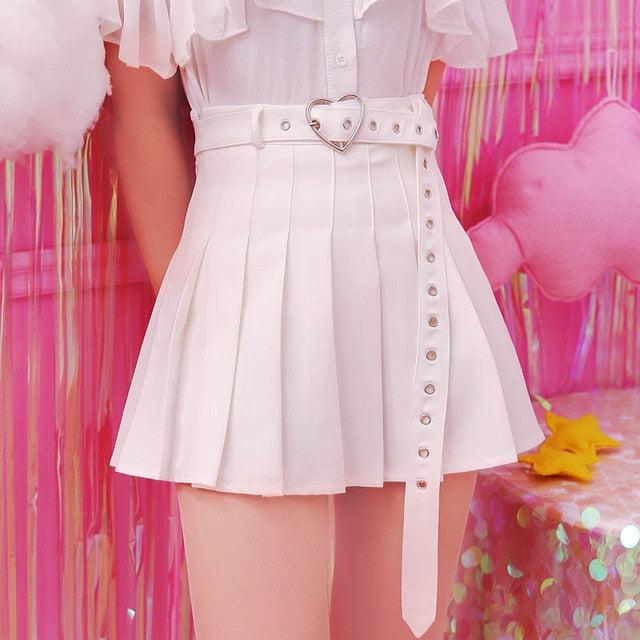 "HEART BELT" SKIRT - WHITE / S